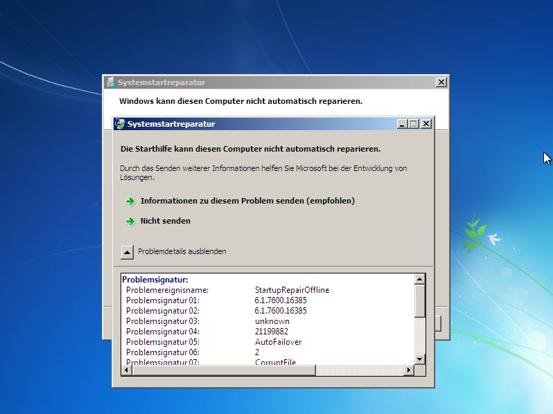 KVM/Proxmox VE 2.x - Windows 7 x64 - Systemstartreparatur-Fehler