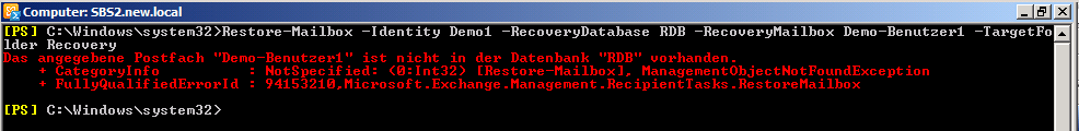 Exchange Server 2010 - Restore-Mailbox