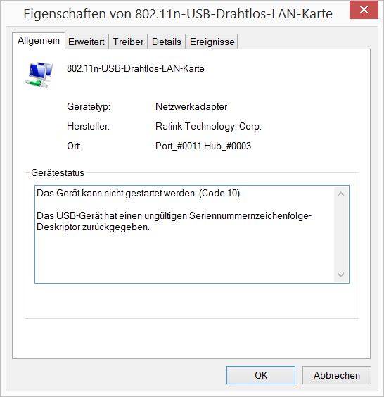 Windows 8.1 - USB-WLAN-Stick - Code 10