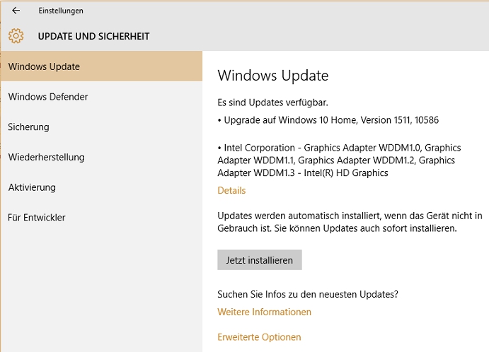 Windows 10, Intel NUC, Windows Update, 1511