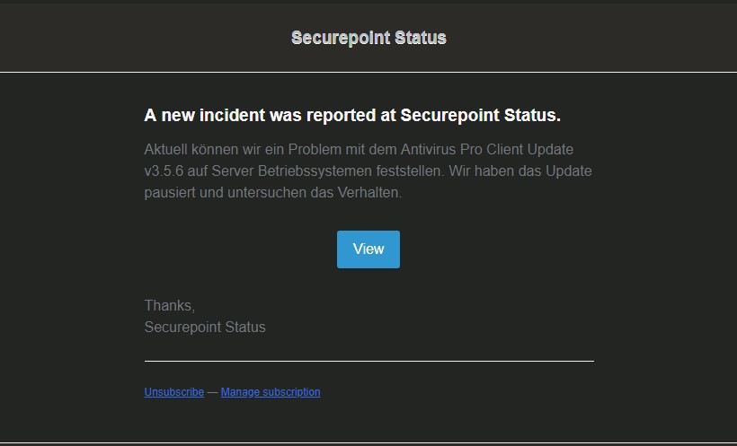 Probleme mit Securepoint Antivirus Pro unter Windows Servern
