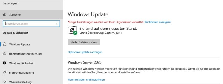 Windows Server 2025 wird als Upgrade über Windows Update angeboten ...